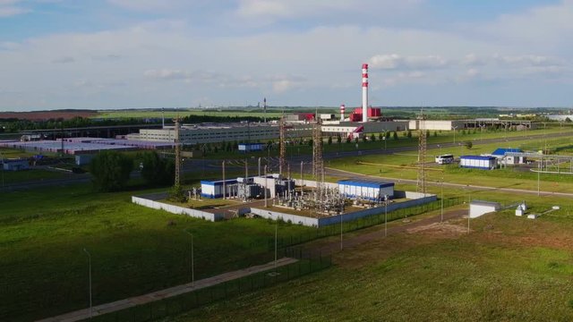 electrical substation near industrial complex aerial view