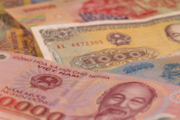 Fototapeta premium A composition of Vietnamese dong VND banknotes