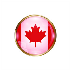 Flag of Canada on the glass. Decorative element. Button for interface, web design. Vector illustration