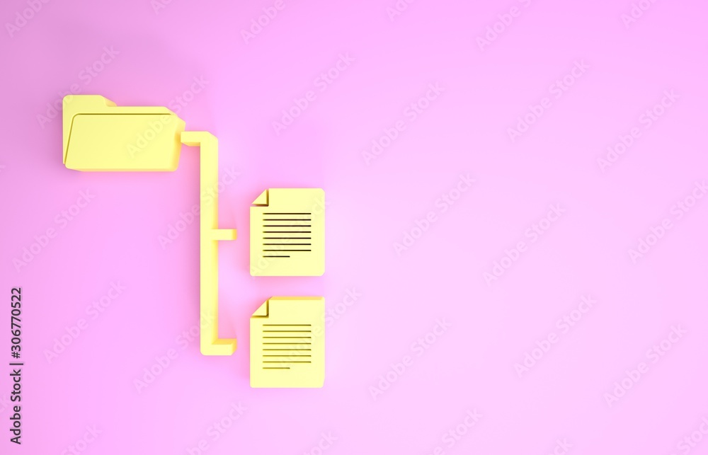 Poster yellow folder tree icon isolated on pink background. computer network file folder organization struc