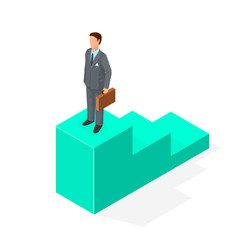 Isometric Businessman Moving Forward On Steps - Icon Vector Illustration