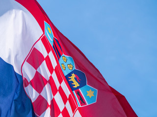 Croatian flag on display in Dubrovnik Old Town area, Croatia