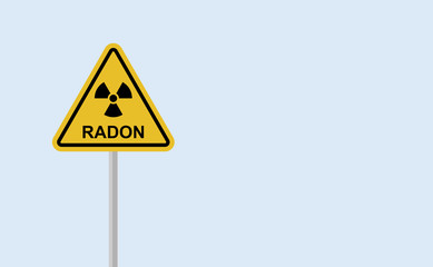 Alert signal, danger. Radon, is a contaminant that affects indoor air quality worldwide. Illustration with reference to background radiation. Radioactive, colorless, odorless, tasteless noble gas.