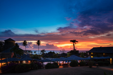 Fototapeta na wymiar Tobago Island Sunset in luxury resort 