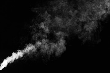 White whispy smoke clouds on black background with room for text