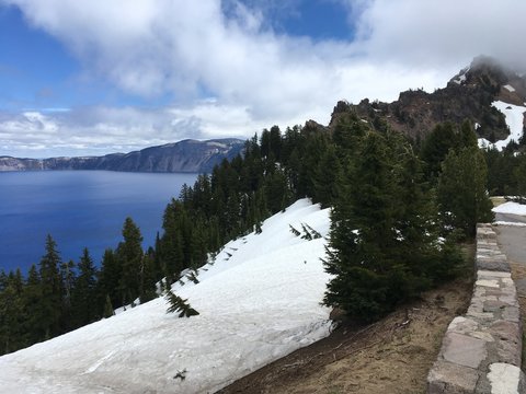 Beautiful Snow Crater Lake and Mt Scott in Oregon, USA