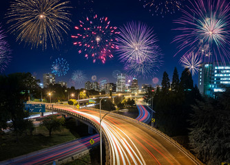 Night traffic in Portland, Oregon, USA