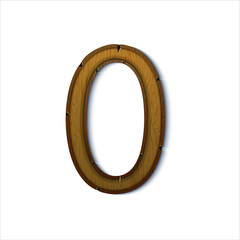 Wooden vector number. Zero, such as decorative figure for website, game,mobile application or kids book. 