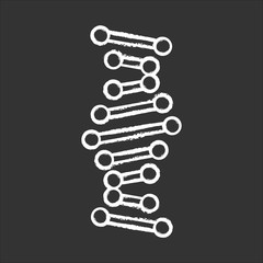 DNA helix chalk icon. Connected dots, lines. Deoxyribonucleic, nucleic acid structure. Spiral strand. Chromosome. Molecular biology. Genetic code. Genetics. Isolated vector chalkboard illustration