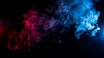 red purple and blue smoke on a black background with room for text - obrazy, fototapety, plakaty