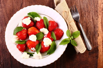 fresh mint with strawberries and cheese