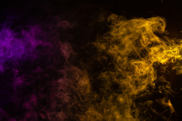 purple and yellow smoke clouds on black background