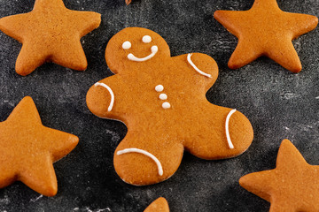 Collection of various gingerbread cookies with flour