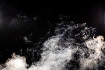 White Smoke Low on Black Background - obrazy, fototapety, plakaty