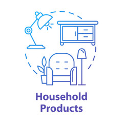 Household products concept icon. Home appliances and furniture. Domestic items. Cozy dwelling. Comfortable living room idea thin line illustration. Vector isolated outline drawing