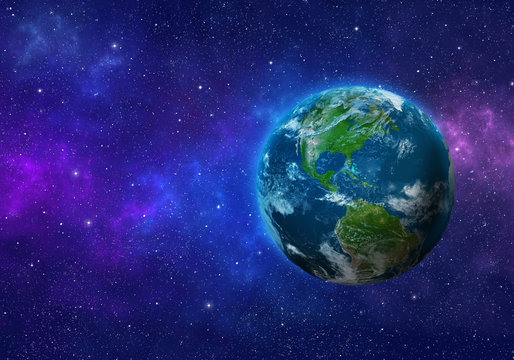 Planet Earth in space. North and South America. Elements of this image furnished by NASA. 3D rendering.