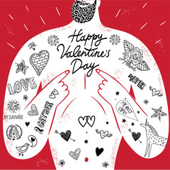 Mighty sexy men with tattoos and Valentine's Day greeting