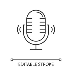 Dynamic microphone linear icon. Mike recording sound. Portable voice recorder. Wireless musical mic. Thin line illustration. Contour symbol. Vector isolated outline drawing. Editable stroke