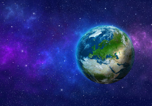 Planet Earth in space. Europe, part of Africa and Asia. Elements of this image furnished by NASA. 3D rendering.