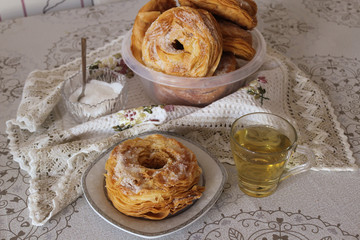 Lemon green tea and baked pastry and sweets