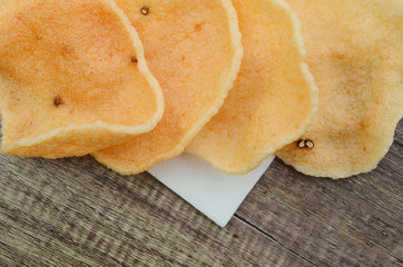 prawn rice crackers stacking background