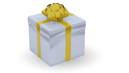 gift in a festive silver box with a gold ribbon , 3d render, isolate, new year