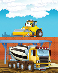 Naklejka premium cartoon scene with industry cars on construction site - illustration for children