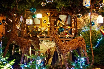christmas decorations in Colmar market, Alsace, France - obrazy, fototapety, plakaty