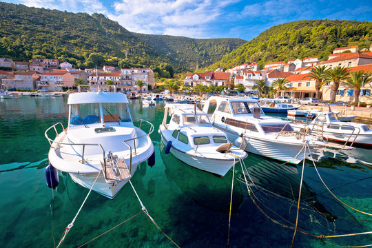 Korcula Idyllic coastal village of Racisce on Korcula island waterfront view