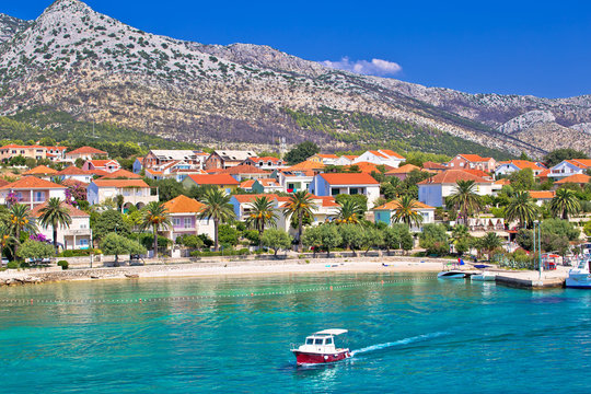 Fototapeta Beach in Town of Orebic on Peljesac peninsula view,