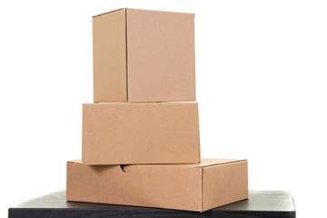 Cardboard boxes package various on white background