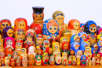Russian nesting doll - a traditional wooden Russian toy. Souvenir from Russia. A collection of...