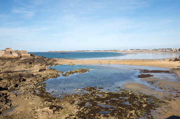  Main beach of the famous resort town Saint Malo in Brittany, France