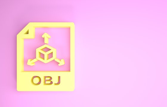 Yellow OBJ file document. Download obj button icon isolated on pink background. OBJ file symbol. Minimalism concept. 3d illustration 3D render