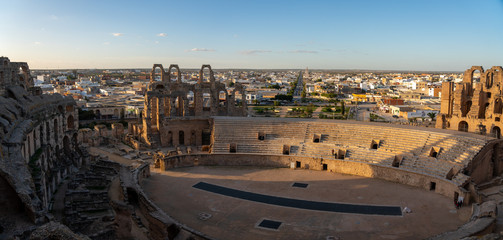 Fototapeta premium Amphitheatre of El Jem is an oval amphitheatre in the modern-day city of El Djem, Tunisia