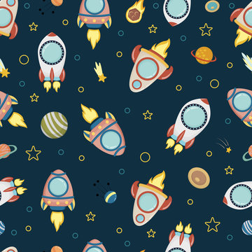 Space - vector seamless background, in a childish style flat