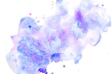 Abstract watercolor background with blue and lilac stains. Copy space.