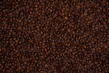 Roasted coffee beans close-up. Background.