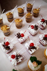 Beautiful and delicious cakes on a festive day