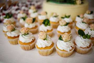 Beautiful and delicious cakes on a festive day