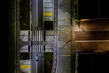 aerial view of road at night