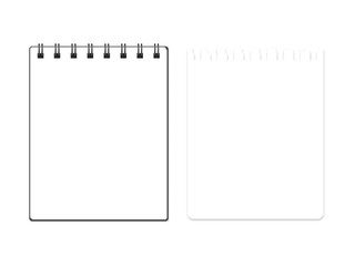 Vector block note with torn block note page set. Illustration of empty notebook isolated on white. Blank notepapers can be used as a mock up, background or template. Eps 10.
