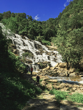 Autumn in waterfall .A big beautiful waterfall , Mea ya waterfall in chiangmai , Thailand