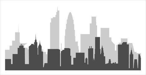Fototapeta na wymiar Set of cityscape background. Skyline silhouettes. Modern architecture. Horizontal banner with megapolis panorama. Building icon. Vector illustration