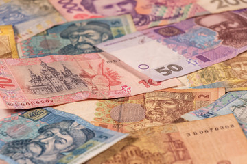 A composition of Ukrainian hryvnia. UAH banknotes