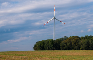 Saarbrucken, Germany - August 31, 2019: Summer landscape with Wind turbine in Saarland, Germany