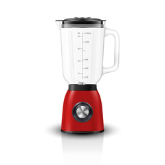 Vector 3d Realistic Electric Red Juicer Blender Appliance with Glass Container Icon Closeup Isolated on White Background. Design Template, Health Food and Drink Concept