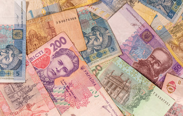 A composition of Ukrainian hryvnia. UAH banknotes