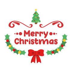 Merry christmas. Typographic composition with decoration. Vector illustration.
