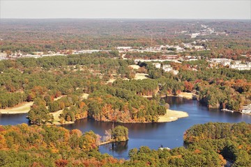 Fototapeta na wymiar Top view image of landscape taking from the top of the stone mountain in Autumn , Atlanta ,GA USA.